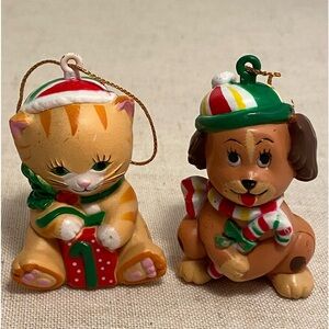 Vintage Ornaments Christmas Cuties 1985 W A Cat And Dog Christmas Holiday 80s
